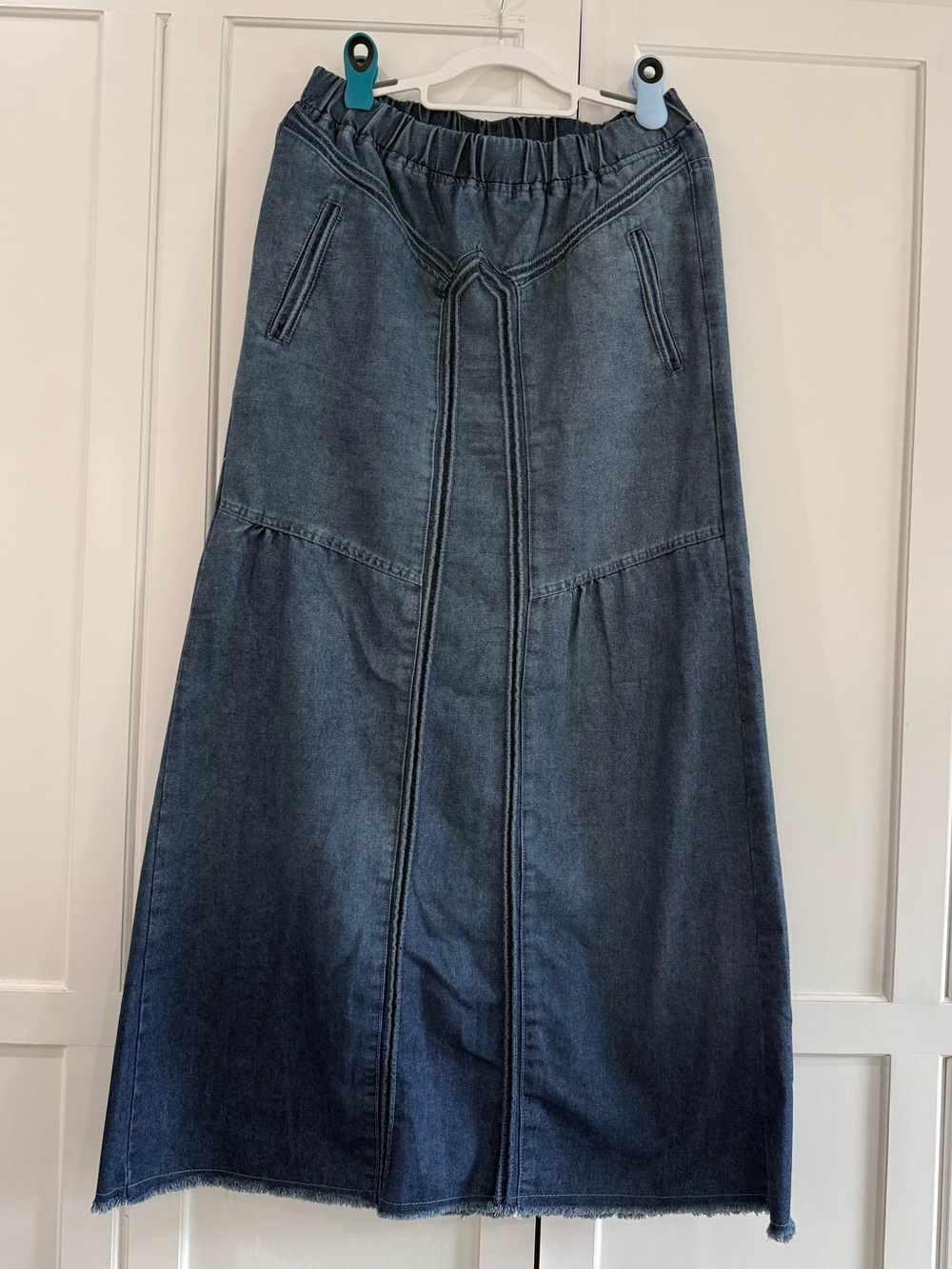 Women's Dark Blue Denim Maxi Skirt with Elastic Waist